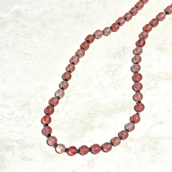 Cherry Quartz Short Necklace, Adjustable Beaded Necklace - Picture 4 of 10
